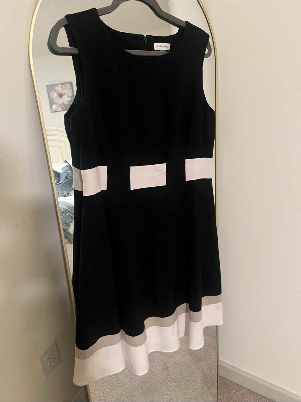 Calvin Klein Black and White Sleeveless Fit-and-Flare Dress